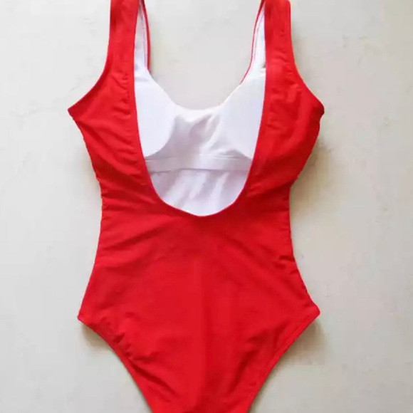 Red Scoop Back Push Up Monokini Swimsuit - Picture 4 of 7